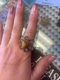 Yellow Jade and Copper hand wrapped flower ring