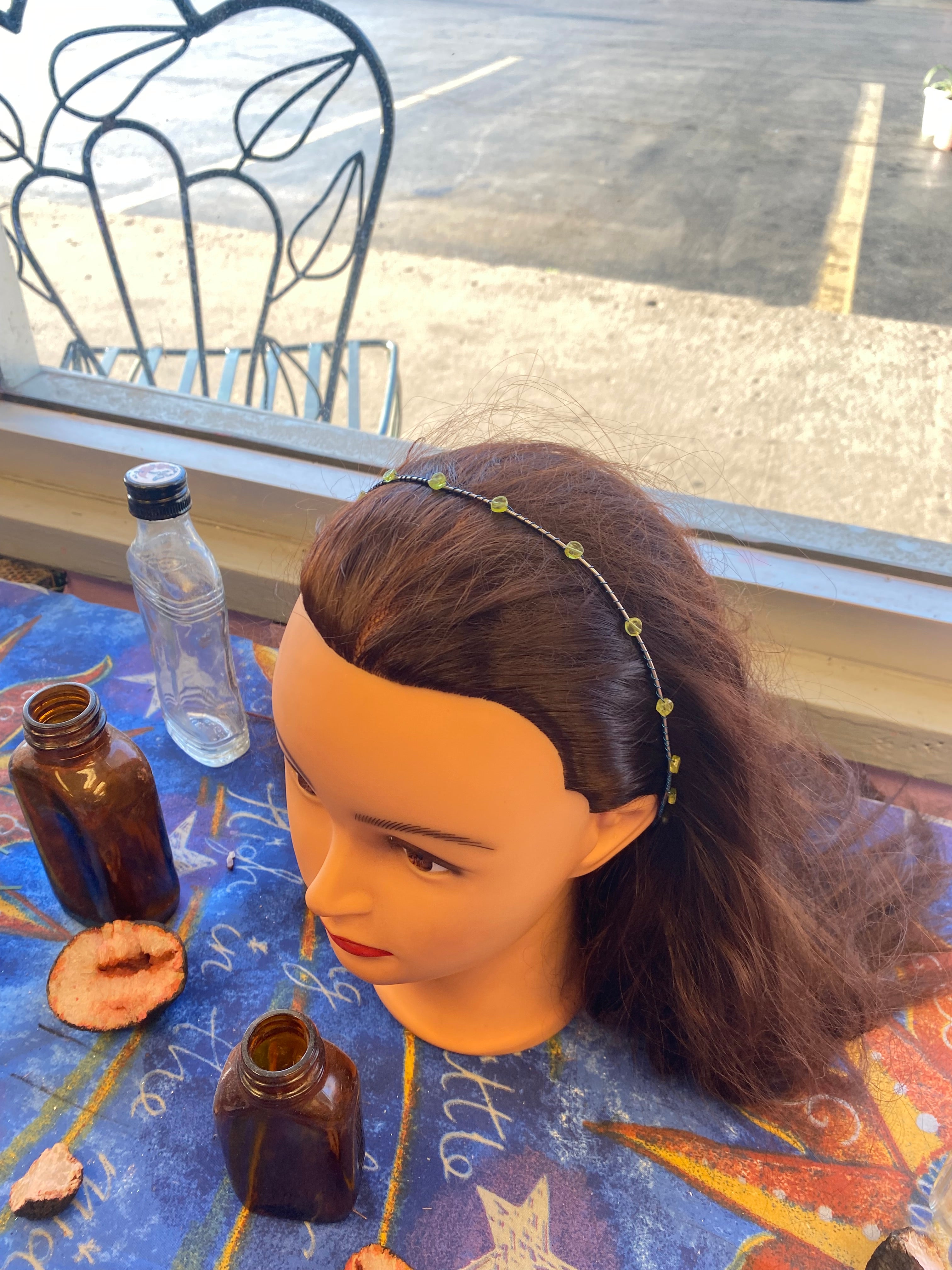 Peridot and Turquoise hand wrapped wire headband
